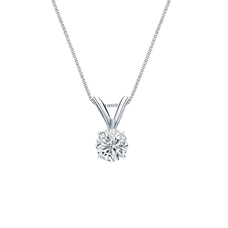 Auriya 18-karat Gold 0.30ctw Round Solitaire Lab Grown Diamond Necklace 4-Prong Basket (F-G VS) - 0.3 - White