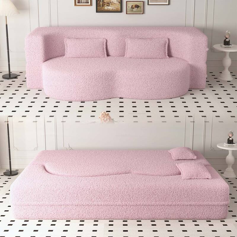 Modern Floor Sofa with 2 Pillows,Convertible Sleeper Sofa Bed