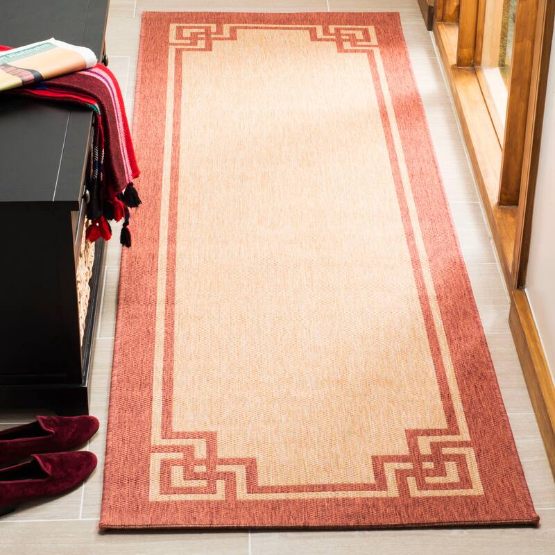 Martha Stewart by SAFAVIEH Deco Frame Indoor/ Outdoor Waterproof Rug - 2'7" x 8'2" Runner - Beige/Terracotta