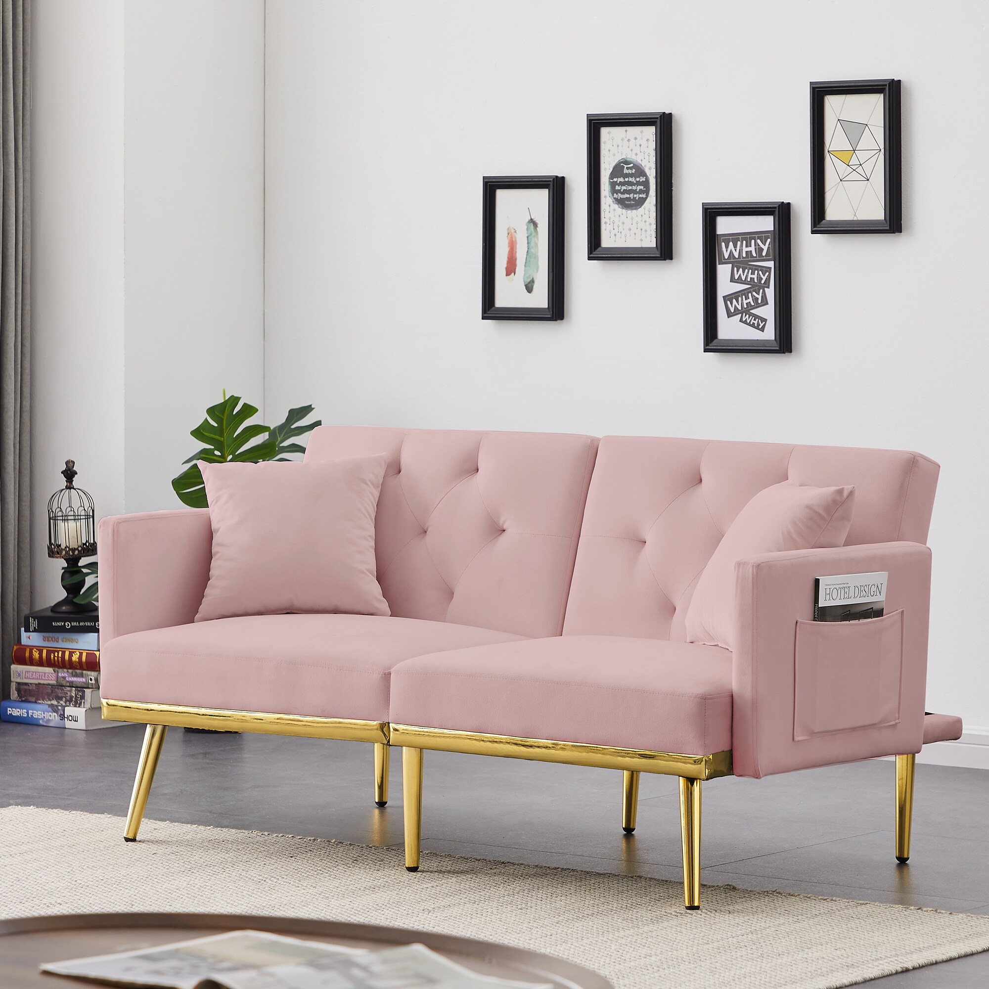 Velvet Futon Sofa Bed Convertible Folding Lounge Couch for