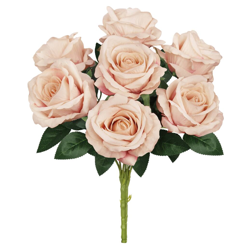 Set of 2 Blush Artificial Velvet Rose Flower Stem Bush Bouquet 16in - 16" L x 11" W x 11" DP