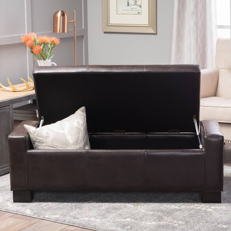 Guernsey Brown Bonded Leather Storage Ottoman Bench by Christopher Knight Home