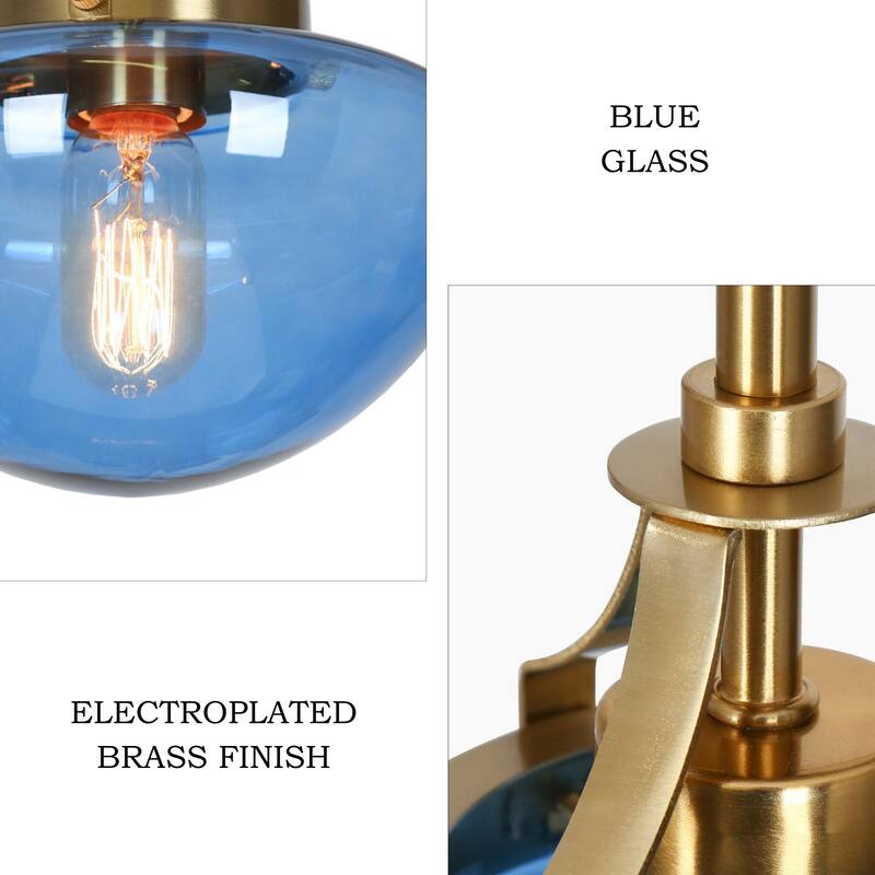Modern Contemporary 1-Light Gold Kitchen Island Blue Schoolhouse Glass Pendant Lights for Dining Room - 8.5" Dia x 9" H