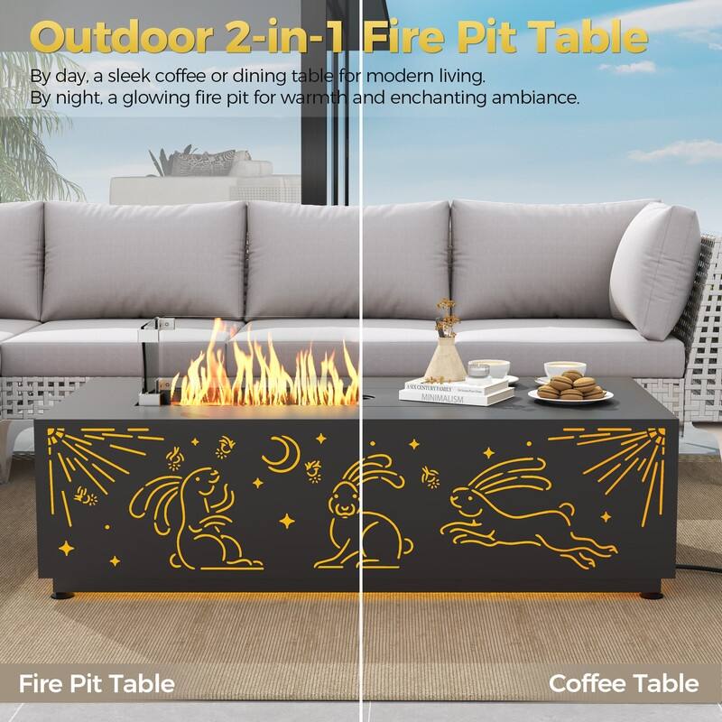 FINCATI 42'' Moon Rabbit-inspired Propane Fire Pit Table, 50,000 BTU Backyard Firepit Natural Gas Fire Table Outdoor