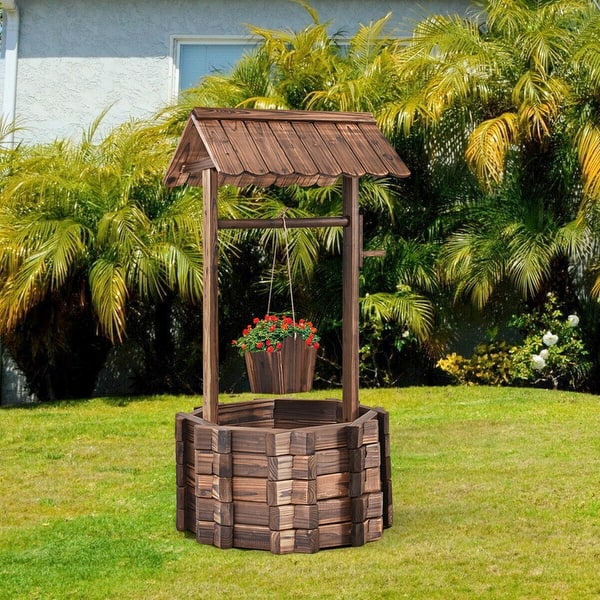 Shop Costway Outdoor Wooden Wishing Well Bucket Flower Plants Planter Patio Overstock 16738349