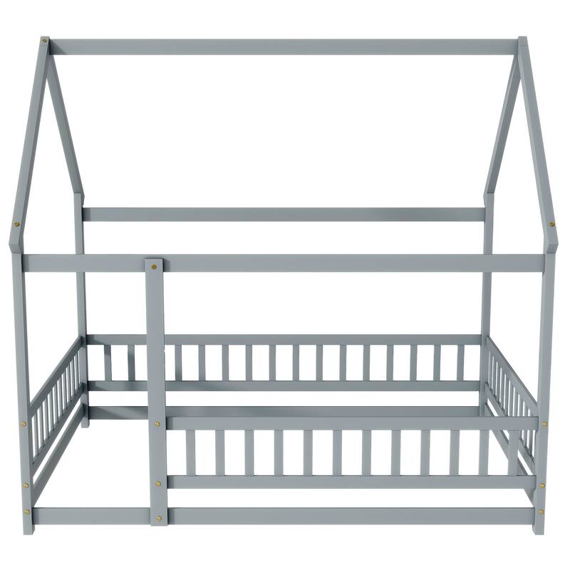 House Floor Bed with Roof Frame and Safety Guardrails,Perfect for Kids to Create a Magical and Secure Sleeping Realm