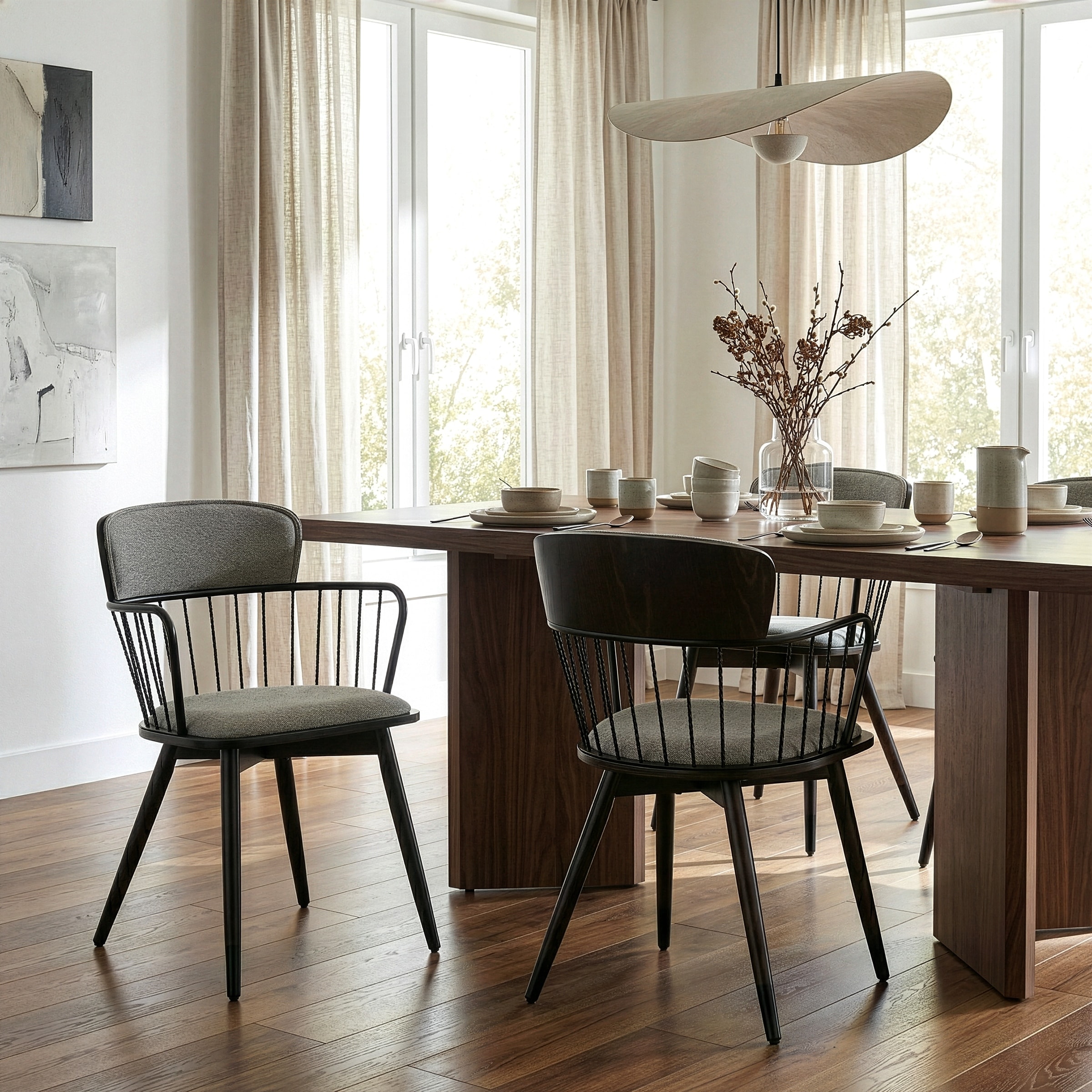 Bairn Gray Fabric Dining Chair with Dark Walnut Wood Legs (Set of 2)