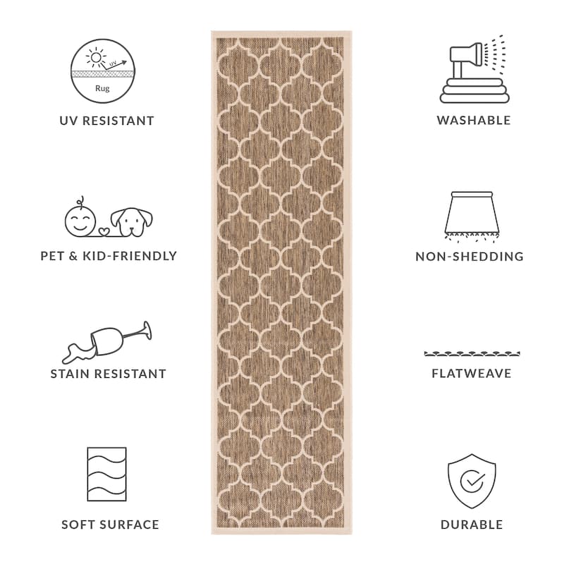 SAFAVIEH Courtyard Sibel Indoor /Outdoor Waterproof Patio Backyard Rug - 2'3" x 8' Runner - Brown/Bone