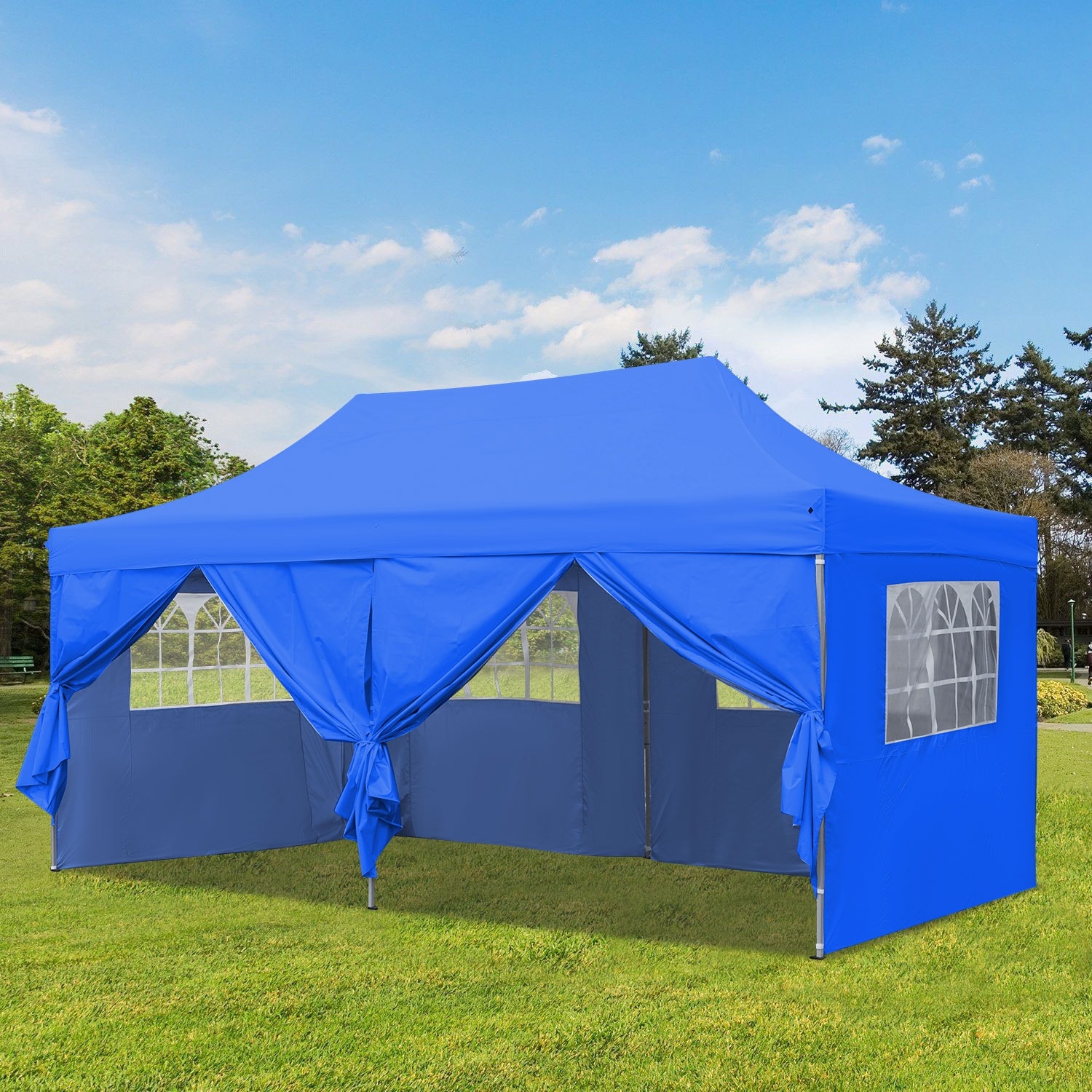 Zenova 10 x20 Pop up Canopy Tents with 6 Sidewalls Portable Folding Outdoor Gazebo Tent for Wedding Party White