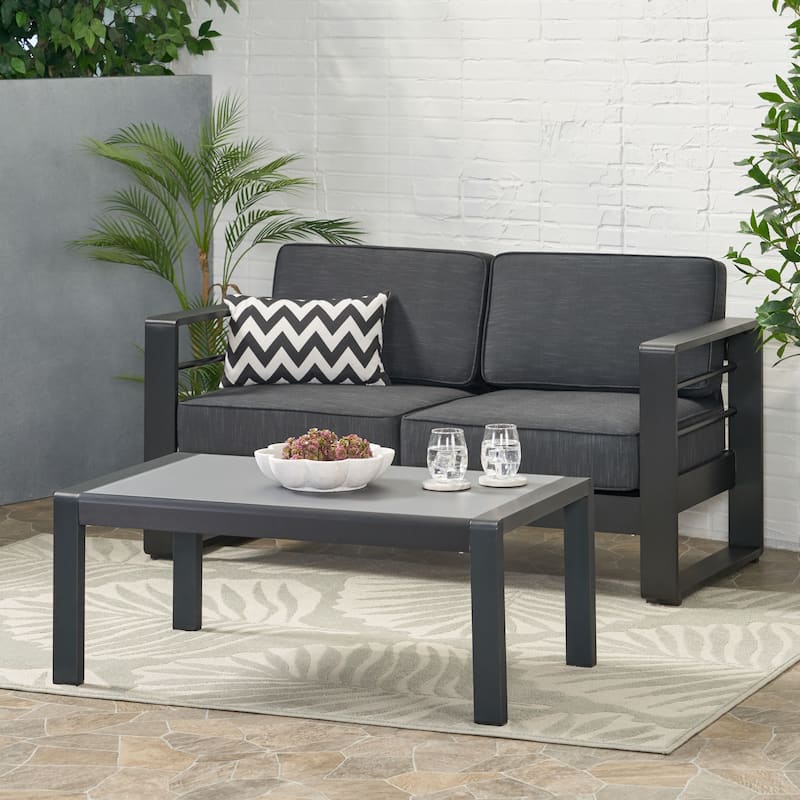 Maya Bay Aluminum Loveseat Set by Christopher Knight Home - Black + Gray
