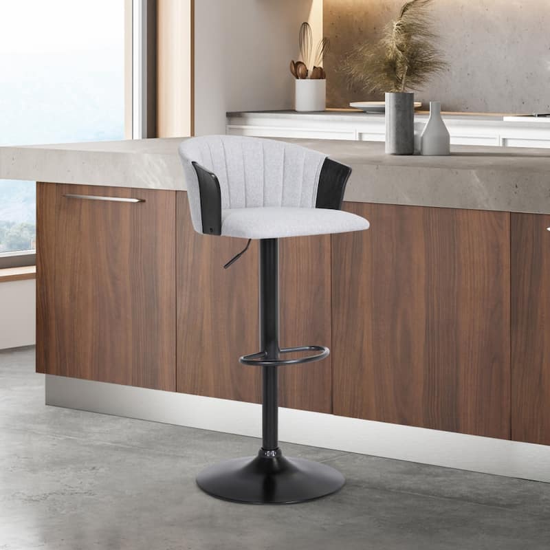 Faux Leather Adjustable Bar Stool with Arms, Swivel and Footrest - 21” x 20” x 41” (D x W x H)