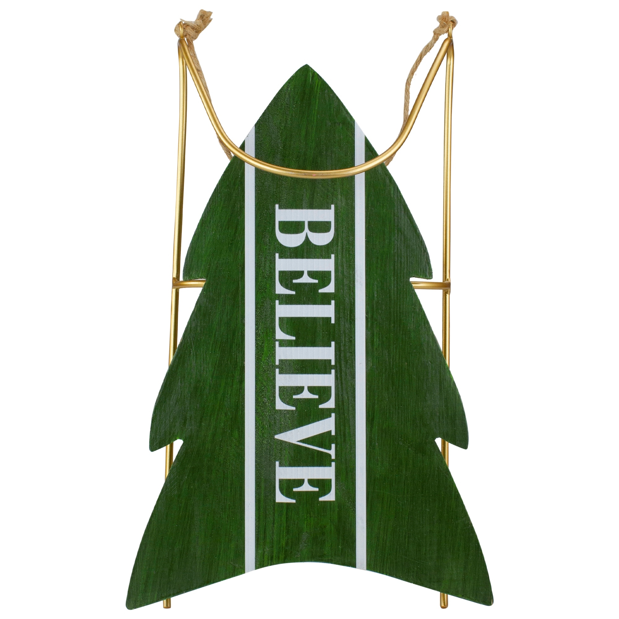 18.25" Green Wooden "Believe" Christmas Snow Sled Decoration