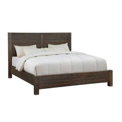 Mateo California King Platform Bed, Panel Headboard, Coffee Brown Acacia
