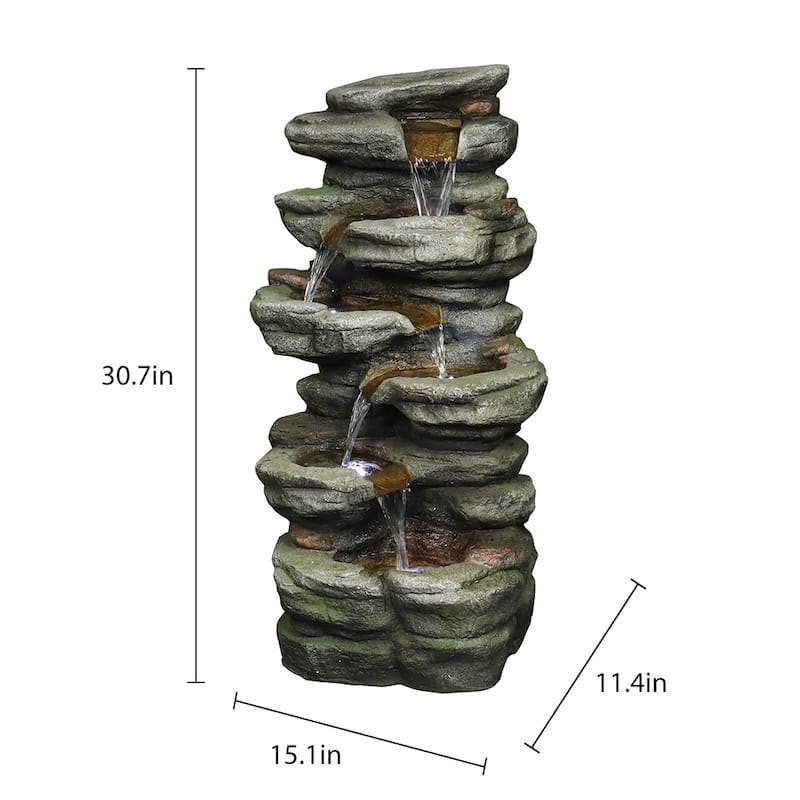 Rock Falls Outdoor Water Fountain w/LED Lights Water Feature for Patio