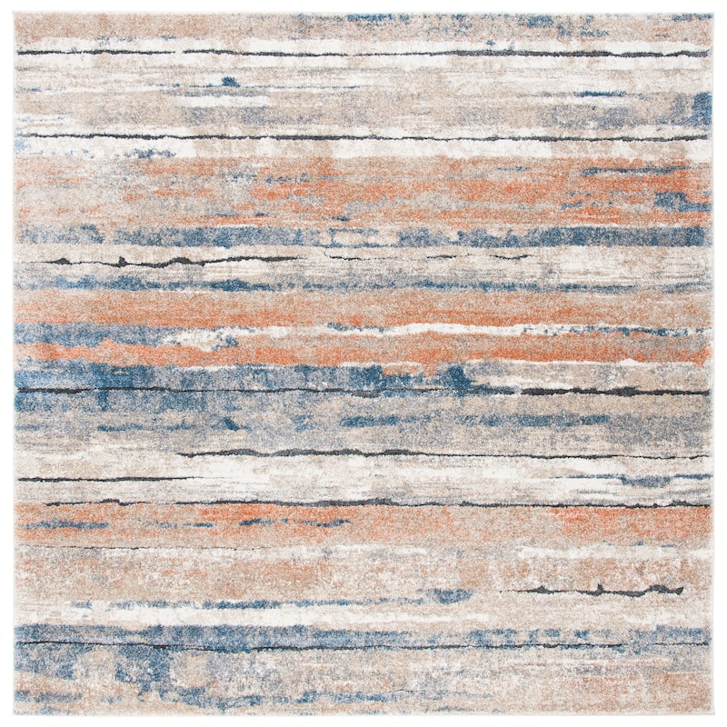 SAFAVIEH Coppertone Thaleia Abstract Distressed Rug - 6'7" Square - Ivory/Navy