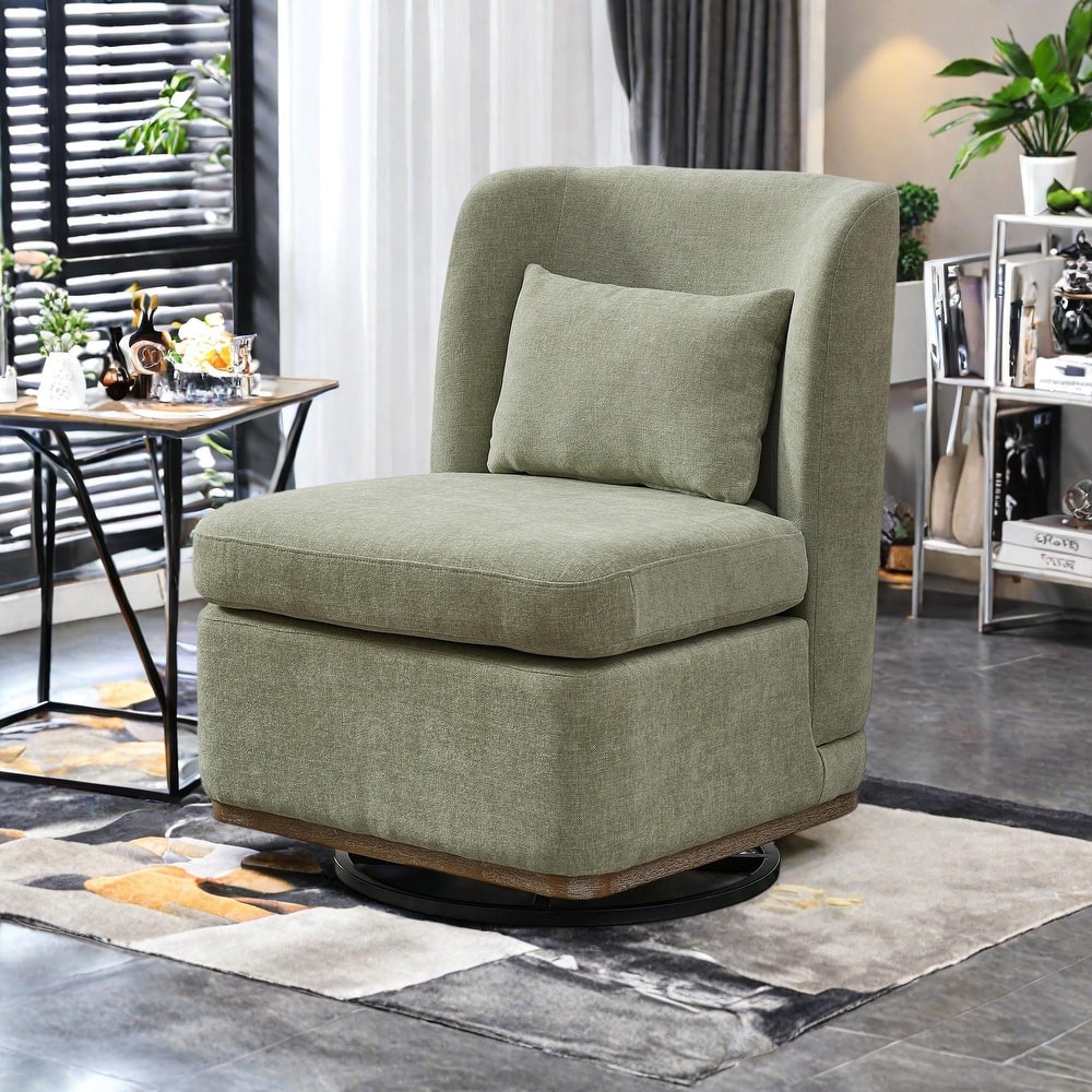 Chenille 360° Swivel Armless Chair with Metal Base, High-Density Foam Cushion, and Included Pillow