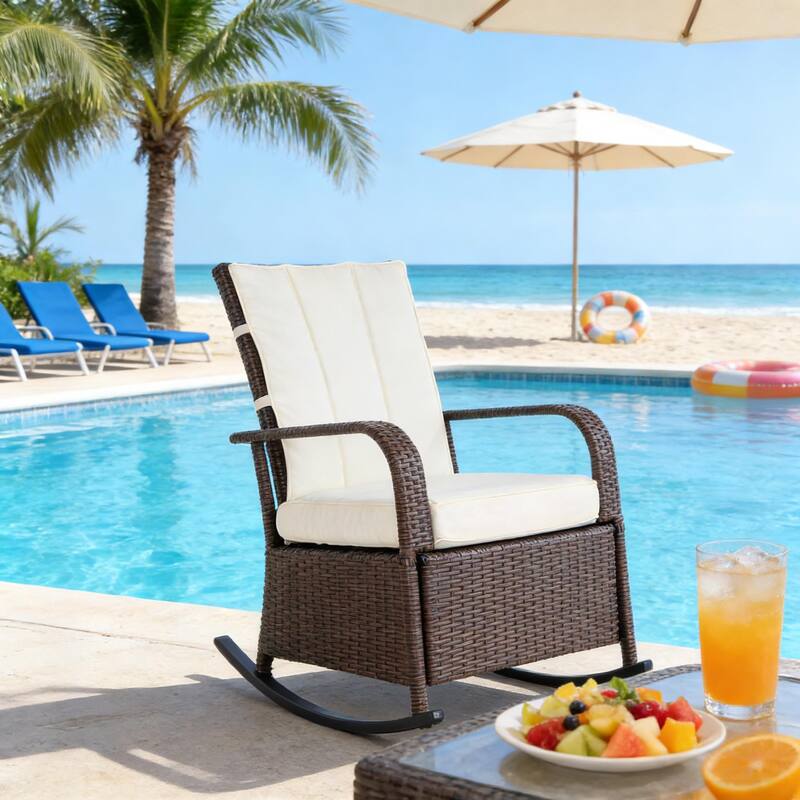 GDFStudio - Oliver Outdoor Rocking Rattan Recliner Designed for Deep Relaxation