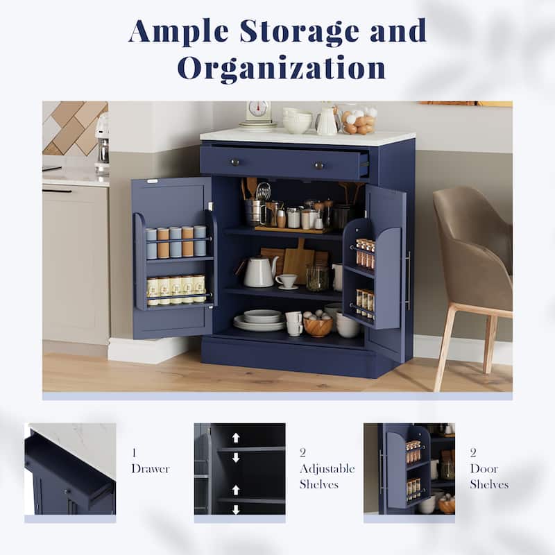 Modern Freestanding Kitchen Pantry,Buffet Food Storage, Coffee Bar Cabinet with Drawer, Set of 2