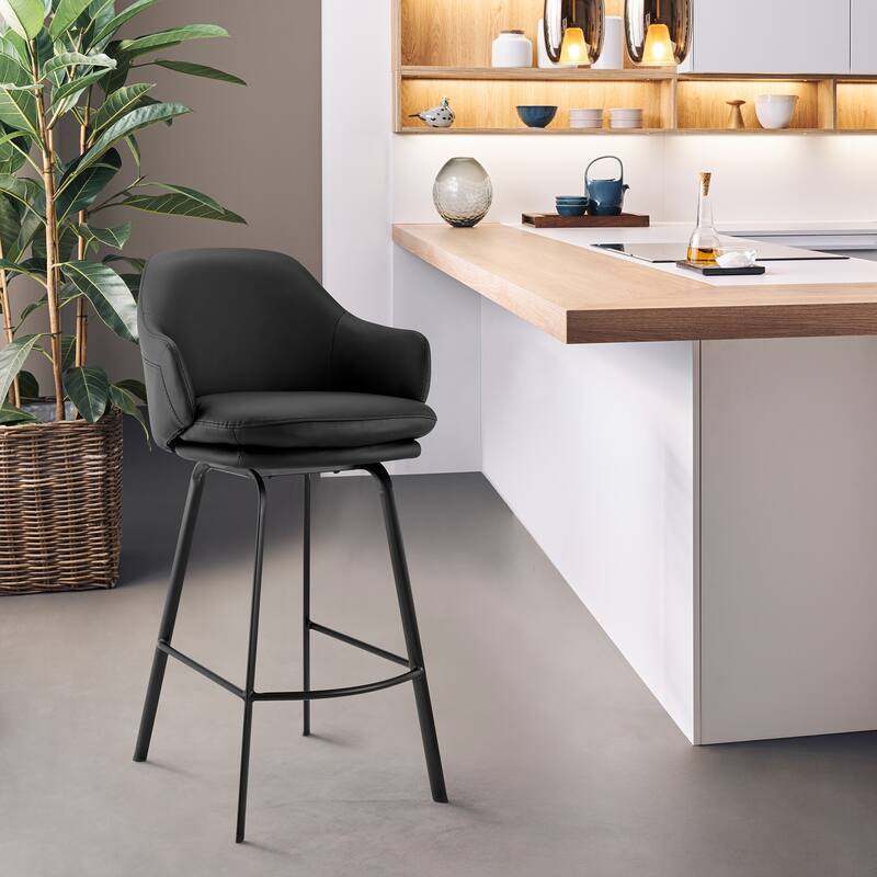 Brigden Faux Leather Upholstered Bar or Counter Swivel Stool - Black matte powder coating