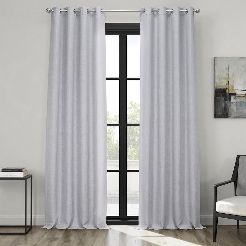 Exclusive Fabrics Grommet Textured Faux Linen Room Darkening Curtains for Bedroom & Living Room Curtains (1 Panel) - 50 X 120 - Heather Grey