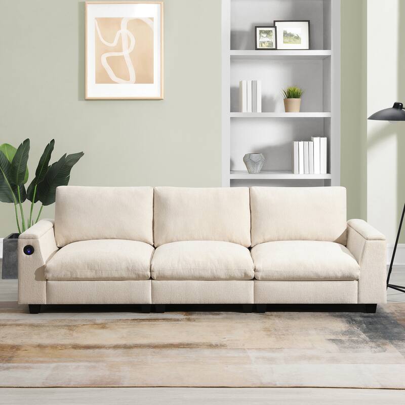 96" Chenille Smart Sectional Sofa with Bluetooth & USB