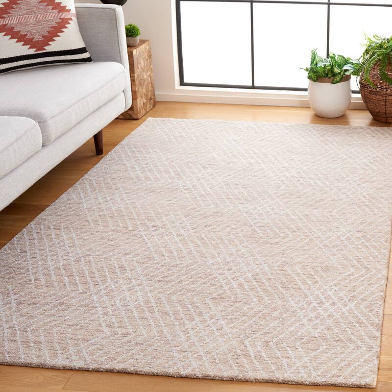 SAFAVIEH Handmade Abstract Þorleif Geometric Wool Rug - 6' Square - Beige/Ivory
