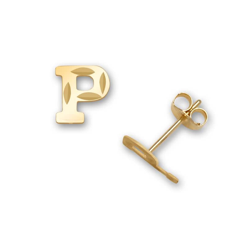 Curata Solid 14k Yellow Gold Diamond-cut Monogram Initial Pair Earrings - Orange - P