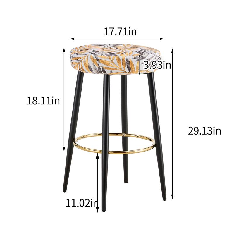 Counter Height Bar Stools Set of 2, PU Upholstered Dining Chair Stools 24 Inches Height with Footrest velvet