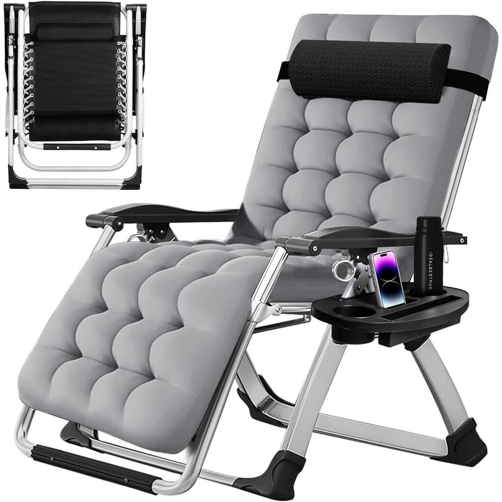 BOSSIN Zero Gravity Chair,Adjustable Folding Reclining Lounge Patio Chair with Removable Cushion&Headrest,Cup Holder, Foot Rest