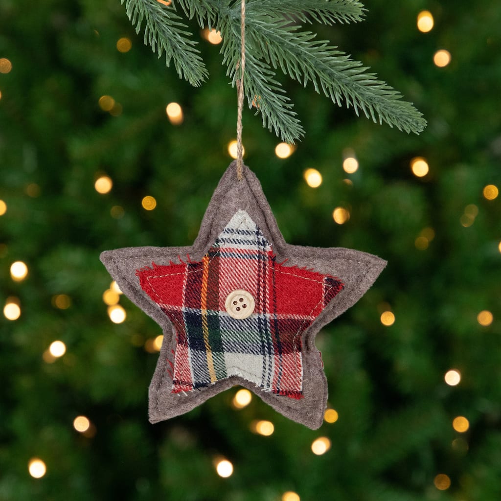 4.5" Plaid Star Shaped Plush Christmas Ornament