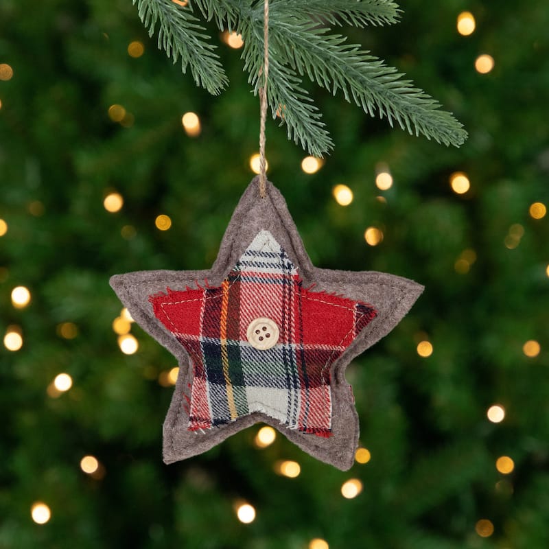 Plaid Star Shaped Plush Christmas Ornament - 4.5" - Multicolor