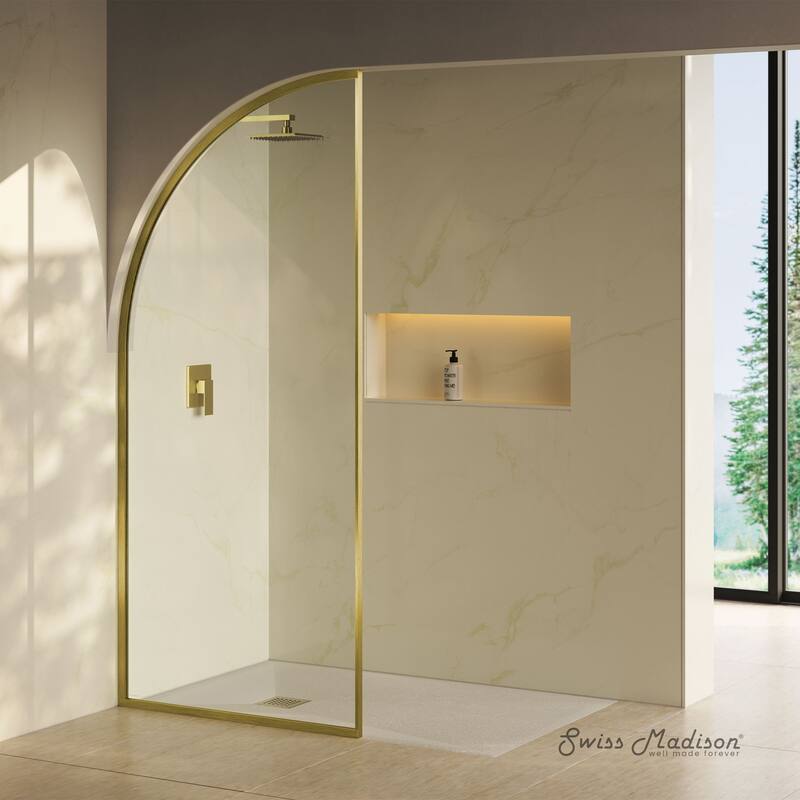 Demi 34 X 76 Framed Fixed 3/8 In. (10Mm) Clear Tempered Glass Shower Door With Gold Brushed Frame - 34 x 76