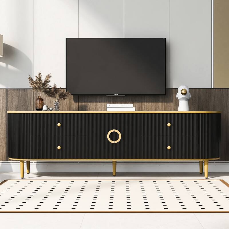 Modern TV Stand for TVs up to 80 Inches, Entertainment Center with 4 Drawers and 1 Cabinet, Wood TV Console Table