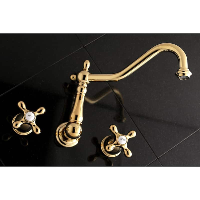 Heritage 3-Hole Wall Mount Roman Tub Faucet in Polished Brass