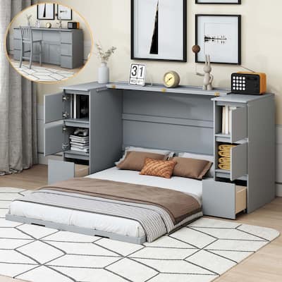Full Size Murphy Bed with Cabinets and USB Ports