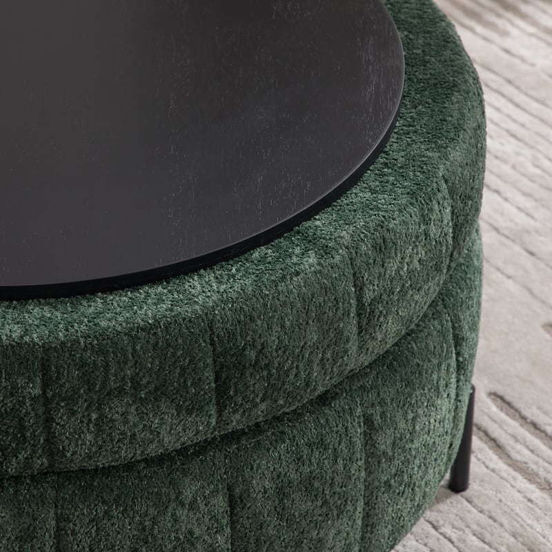 31.3"W Round Storage Ottoman, Footstool with Reversible Lid,Coffee Table,Metal Legs