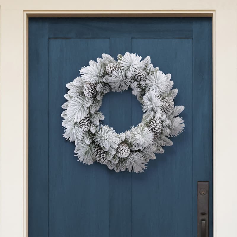 Puleo International 32" Flocked Berkshire Artificial Spruce Wreath - Green
