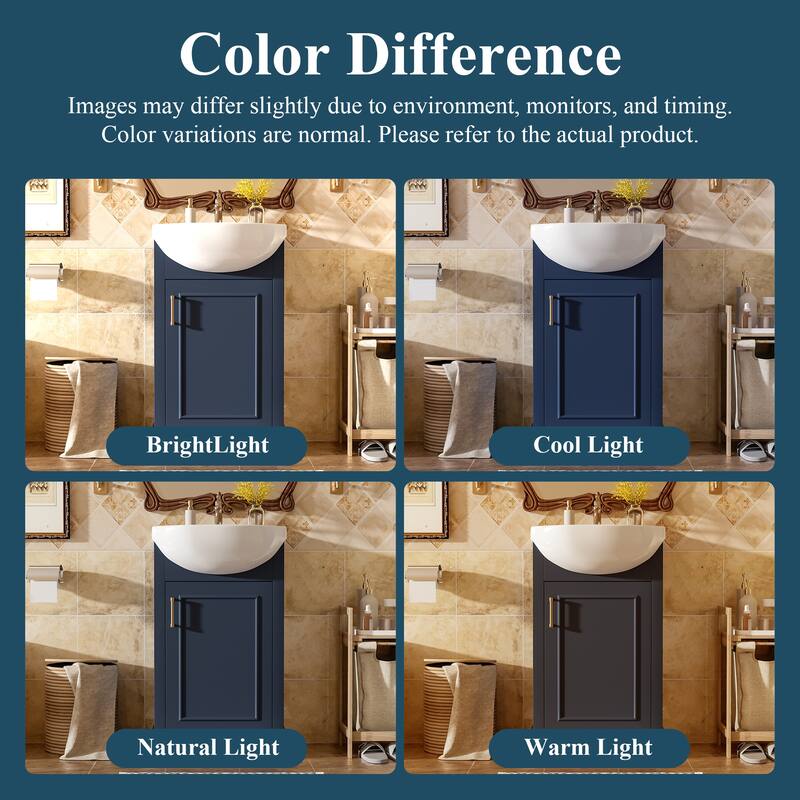 20" Bathroom Vanity with Bulged Ceramic Sink, French Style Freestanding Single Vanity with Soft-Close Door