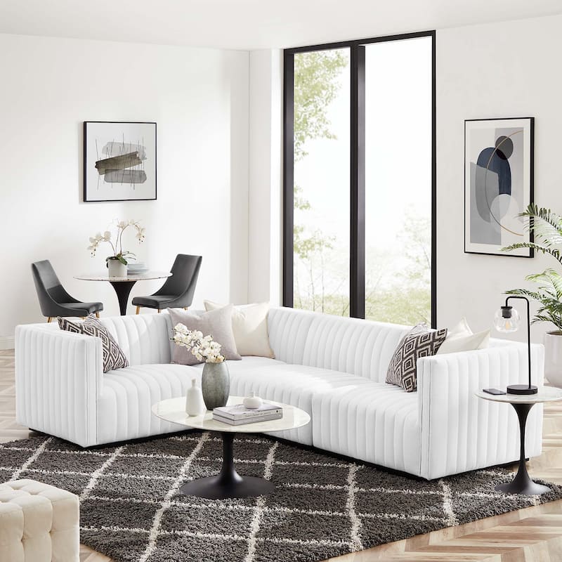 Conjure Channel Tufted Upholstered Fabric 4-Piece L-Shaped Sectional