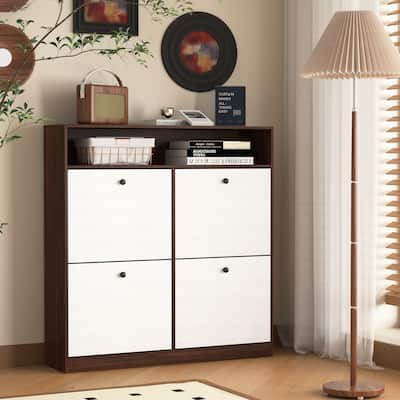 Shoe Storage Cabinet with 4 Flip Drawers, Freestanding Shoe Rack Organizer Cabinet, Shoe Cabinet with Adjustable Compartments