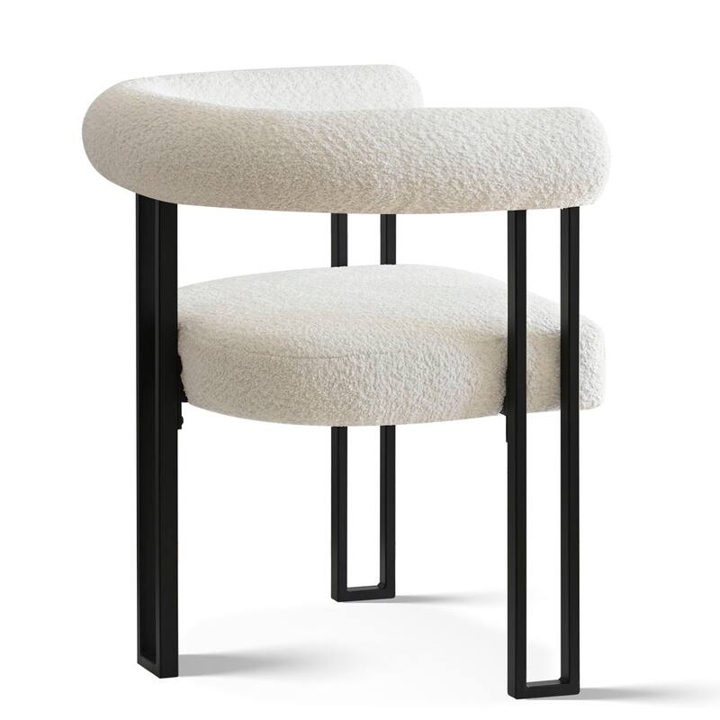 Boucle Beige Upholstered Arm Chair(Set of 2)