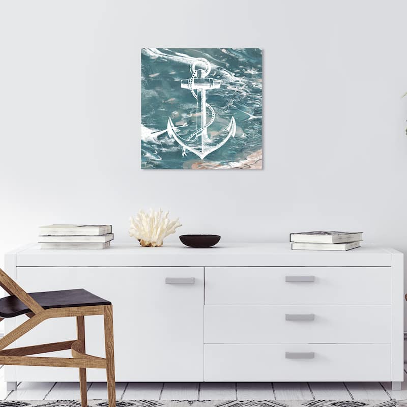 Wynwood Studio Prints Nautical and Coastal Anchors Away Blue and Turquoise Nautical & Coastal Wall Art Canvas Print - 20 x 20