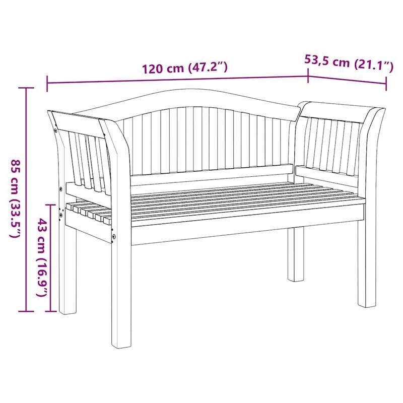 vidaXL Garden Bench Brown 120 x 53.5 x 85 cm Solid teak wood - 47.2 x 21.1 x 33.5