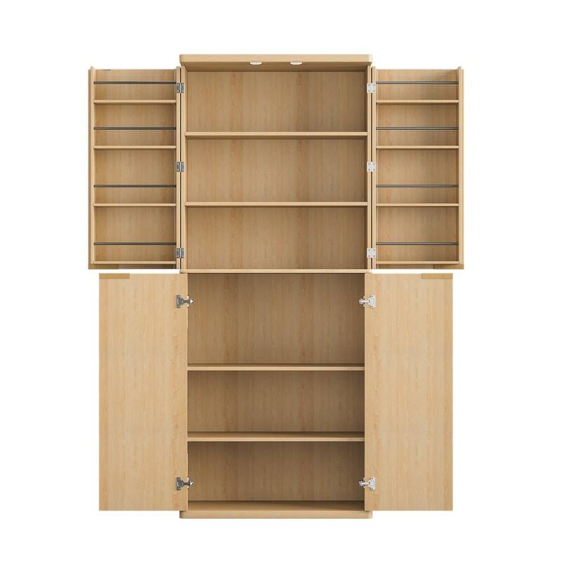 Modern 72"H Fluted Wood Kitchen Pantry Cabinet with 6 Shelves for Versatile Storage Solutions