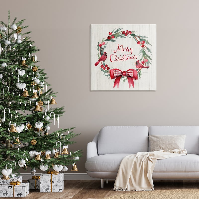 Stupell Merry Christmas Holly Wreath Canvas Wall Art Design By Kristen Brockmon