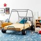 preview thumbnail 2 of 6, Youth Go Kart Design Twin Bed w/4 Wheels & Racing Flag Decor Headboard