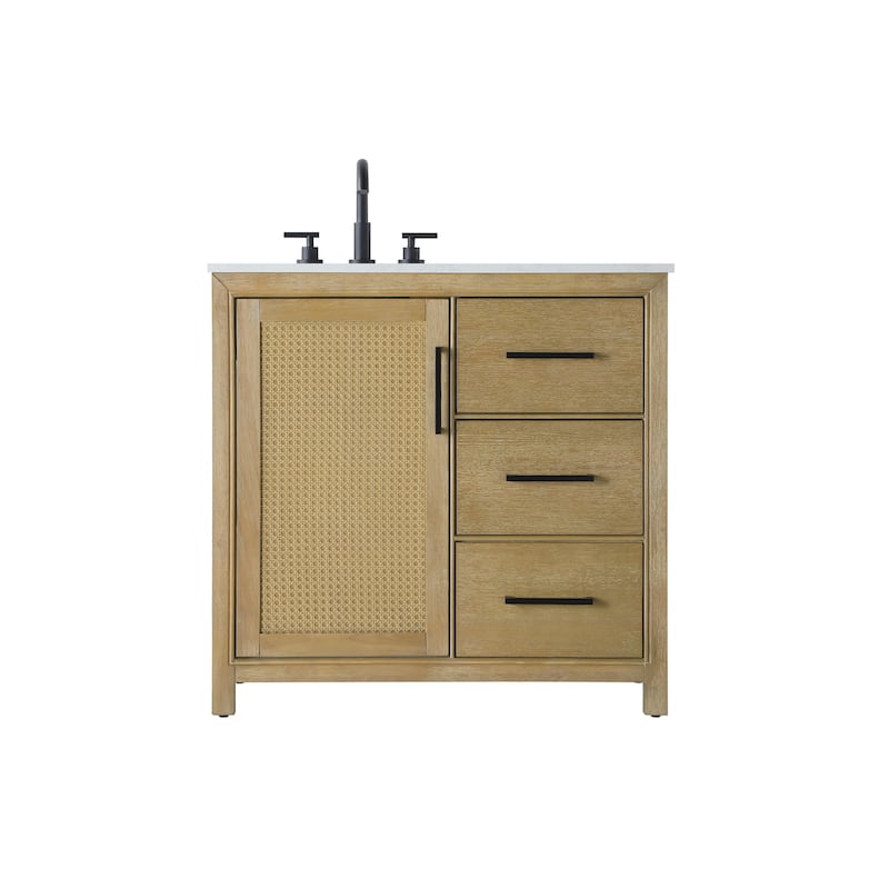 Elegant Lighting VF29536 Alina 36" Free Standing Single Basin Vanity - Linen Oak - Oak Finish