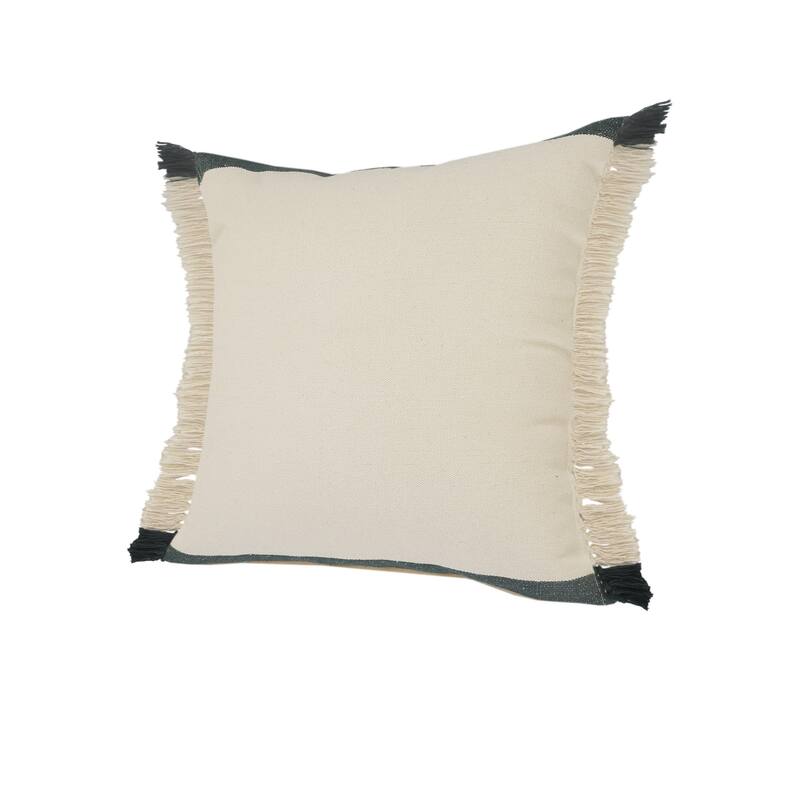 HomeRoots 20" X 20" Juniper Green Dark Green White And Linen 100% Cotton Striped Zippered Pillow