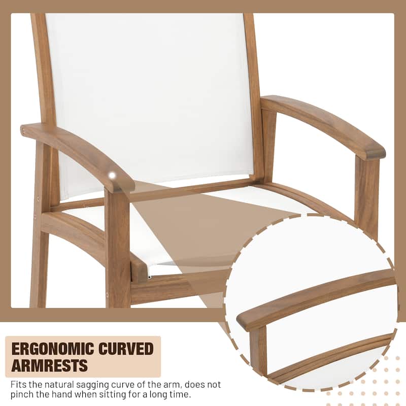 Outdoor Wooden Armchairs with Textilene Back (Set of 4)