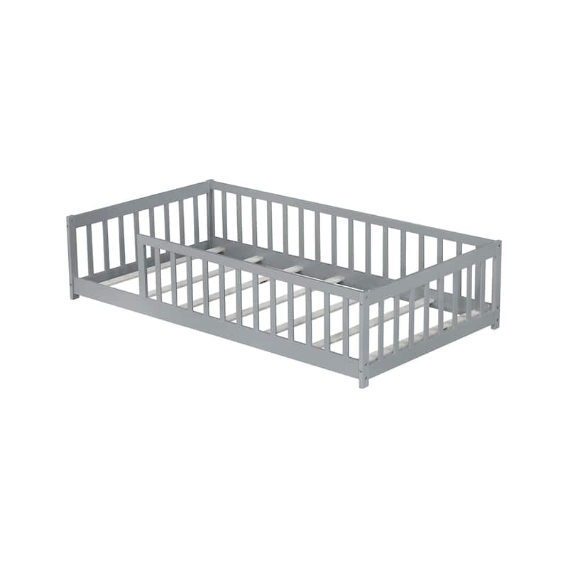 Twin Size Floor Bed with Fence without Door